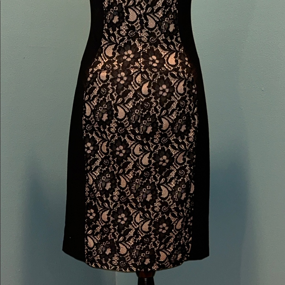 Katherine Barclay Elegant Black and Cream Lace Dress Size 10 - Picture 7 of 15